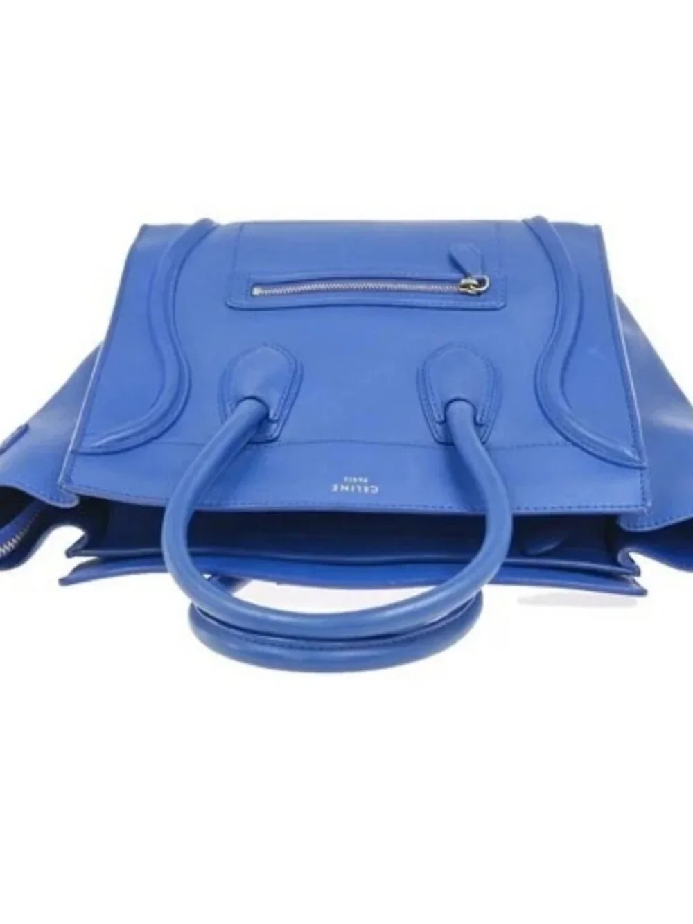 CELINE Luggage Mini Top Handle Tote Hand Bag Leather Blue GHW Italy 95RL900 - Picture 5 of 15